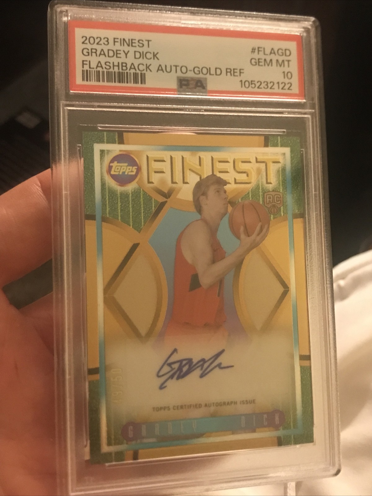 2023 Topps Finest FLASHBACK Gold Refractor Gradey Dick RC Rookie AUTO /50 PSA 10