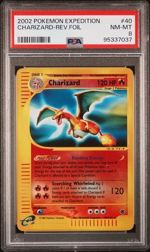 2002 POKEMON EXPEDITION #40 CHARIZARD-REVERSE HOLO FOIL PSA 8