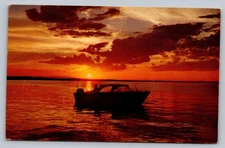 Small Boat On Water Quit Sunset c1960 Vintage Postcard