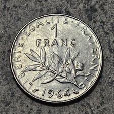 FRANCE 🇫🇷 ONE (1) FRANC COIN 1964