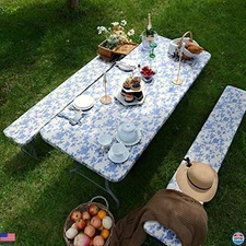 ARTABLE Waterproof Picnic Table Covers - 3-Piece Set for 6-Foot Tables, Blue