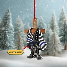 Personalized Police Cross Ornament Thin Blue Line Christmas Officer Gift