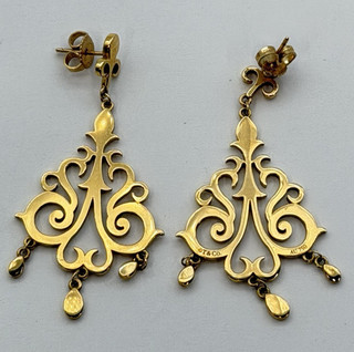 Tiffany & Co 18Kt Yellow Gold Enchant Ornate Chandelier Drop 12.14g Earrings