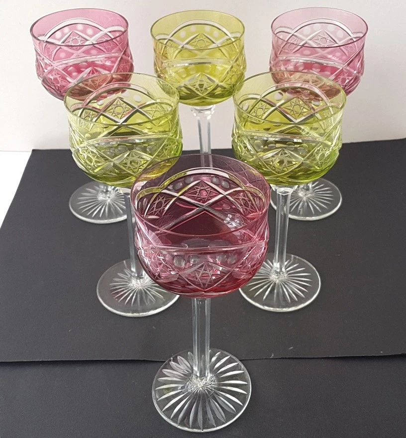 Set 6 Wine Glasses Crystal Glas Flashed Glass Hand Cut Val St.Lambert N457 - Image 3 of 4