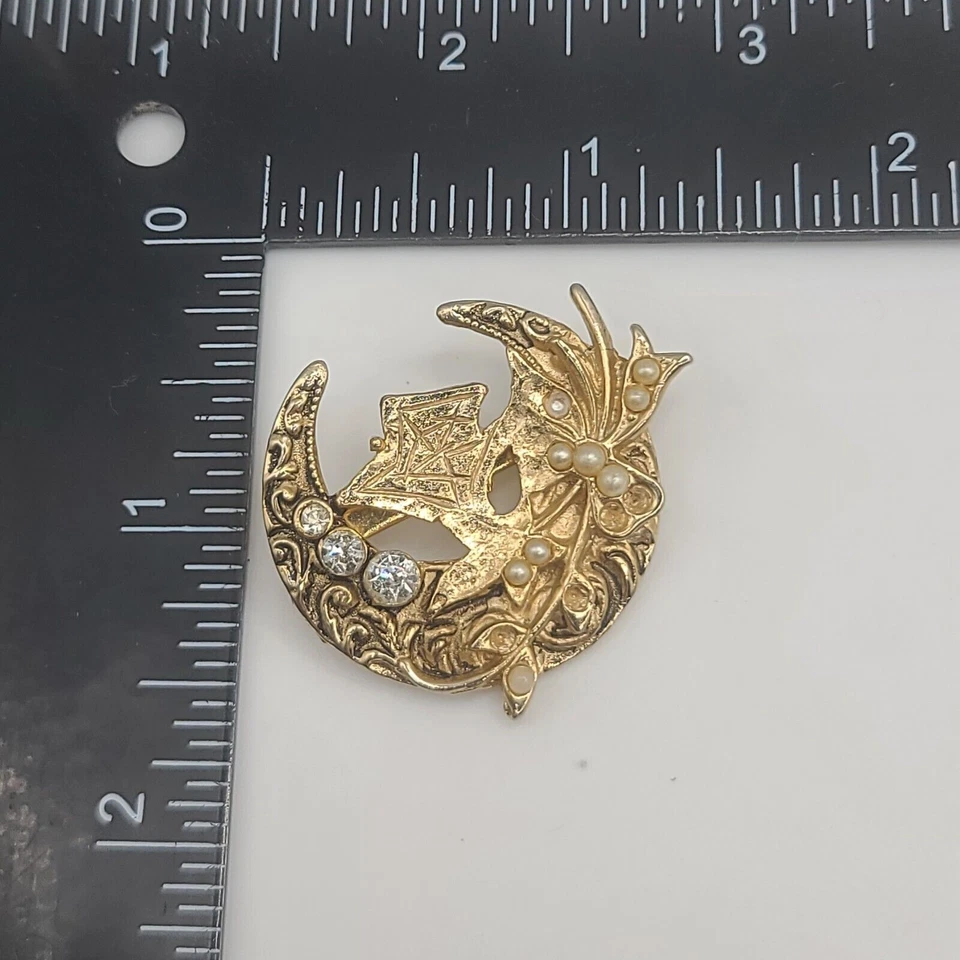 Broche Coro Vintage Semilla Cuentas Media Luna Firmado Tono Dorado LEER Foto 3 de 4