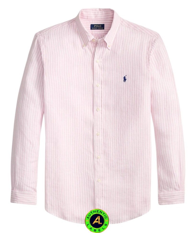 Polo Ralph Lauren Custom Fit Pink Stripe Linen Shirt RRP £175