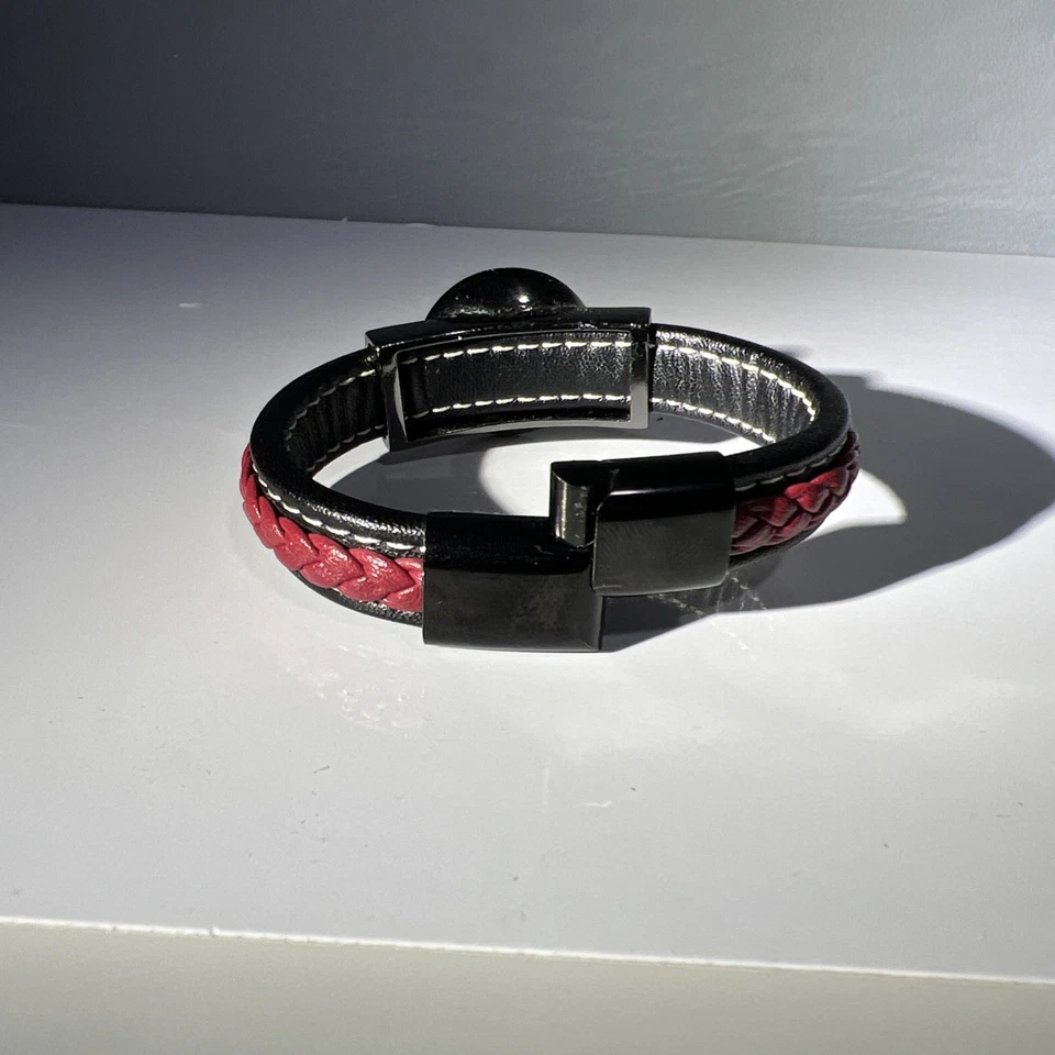 Stainless Steel Magnetic Clasp Braided Stitched Leather Bracelet with spinner — 第 4/4 张图片