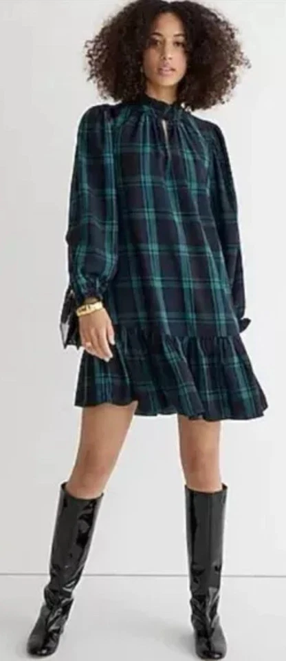 Vestido de mujer J Crew talla mediana manga abullonada en bolsillos a cuadros Blackwatch Foto 4 de 4