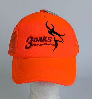 3 Oaks Hunting Outdoors Blaze Orange Mesh Trucker Hat Deer Logo Snapback NWT