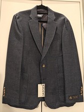 Jaeger beautiful Men's Blue Check Blazer, Wool and Linen Italian cloth, size 38S