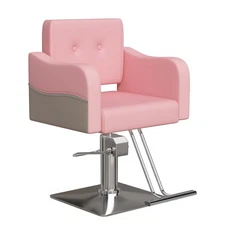 Pink Barber Chair Hydraulic 360° Swivel Salon Chair with Footrest for Stylists