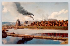 Log Pond and Sawmill in Action Smoke Stack Oregon c1970 UNP Chrome Postcard