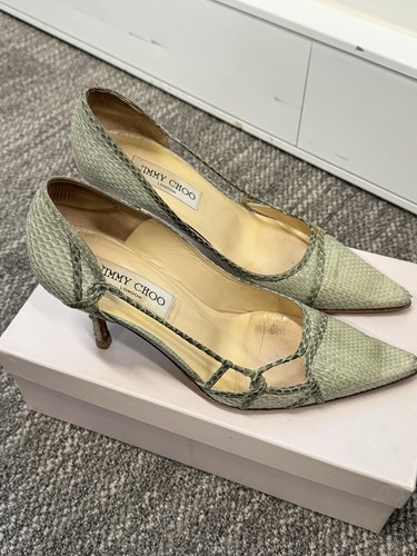 Pre-owned Jimmy Choo Snake Leather Green heels 36.5 - Picture 1 of 5