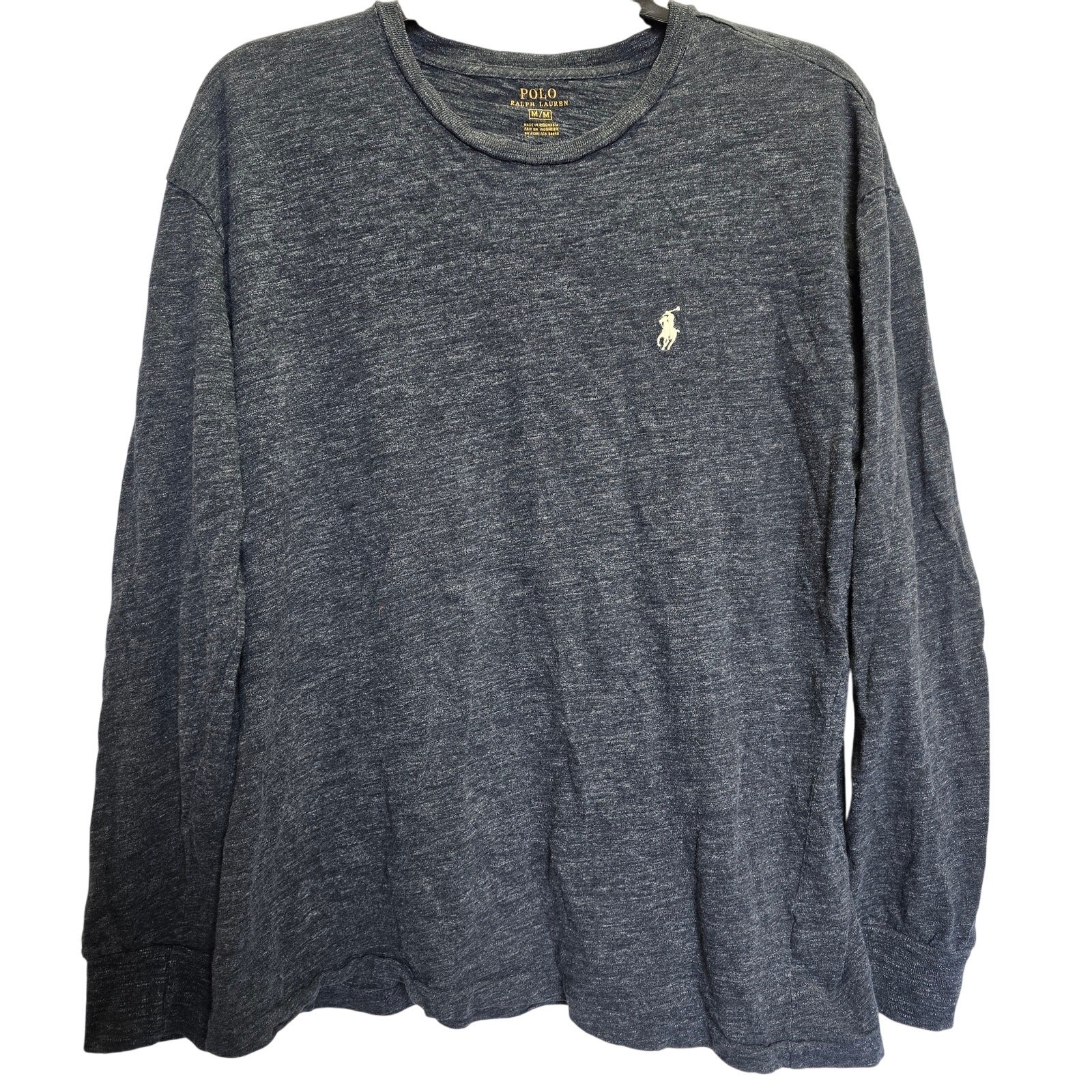 PONY Polo Ralph Lauren maglietta manica lunga blu navy con frangia bianca uomo media ottime condizioni