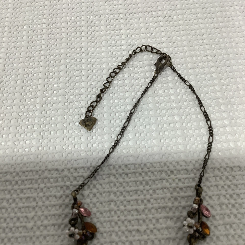 "Collar colgante vintage Cookie Lee rosa con cuentas ojo de gato rosa estrás 24""" Foto 4 de 4