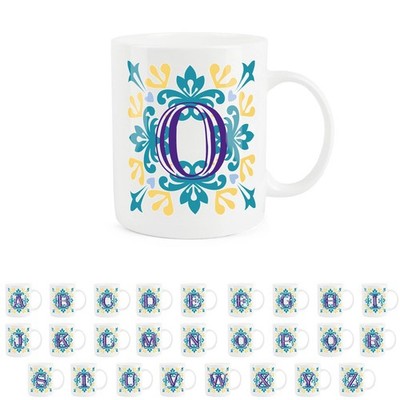 Marokkanische Kachel Buchstabe O Tasse - Blau & Gelb Bone China Alphabet Geschenk Tasse