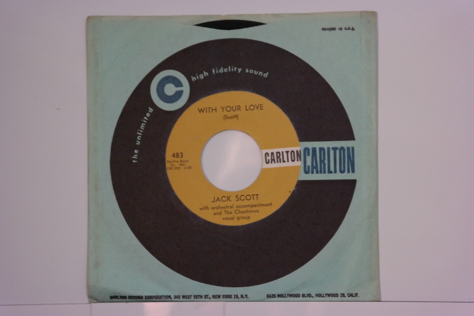Jack Scott And The Chantones, Carlton Label #483 Classic 45 Record