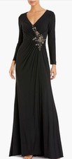 Mac Duggal Embellished Long Sleeve Jersey Gown-Size 14