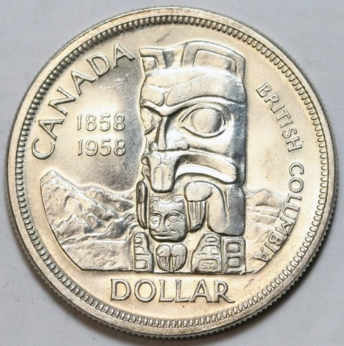 1958 $1 Canada 100th Anniversary of British Columbia Silver Coin - KM# 55
