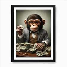 Monkey With Money Art Print Framed Wall Art Poster Canvas Print Picture