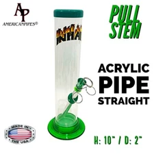 INHALE®️ 2x10" STRAIGHT ACRYLIC HOOKAH WATER PIPE PULL STEM MADE IN THE USA