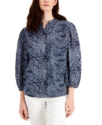 MSRP $15, INC International Concepts Womens Paisley Button-Front Top- Size Large