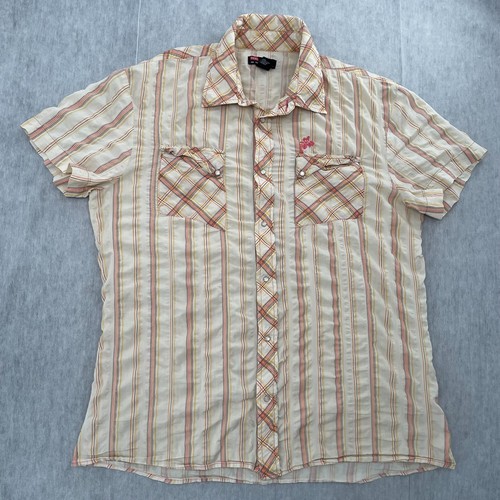 Diesel Shirt Damen 2XL Beige Streifen Perlen Druckknopf Kurzarm Western Damen XXL