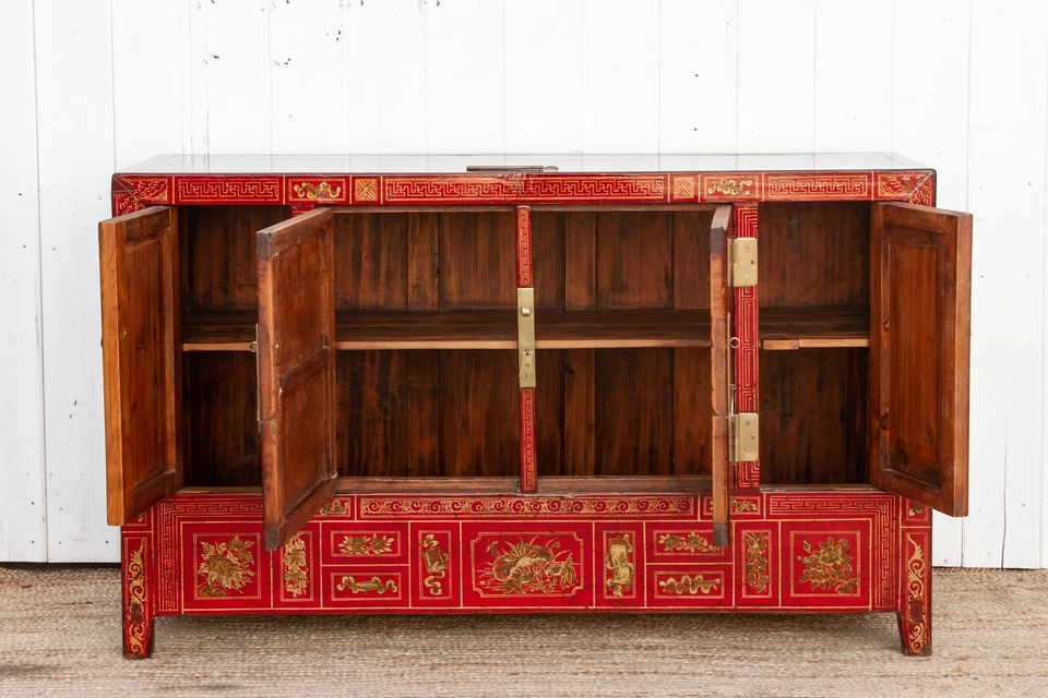 Credenza pintada roja nupcial Mid-Century Foto 4 de 4