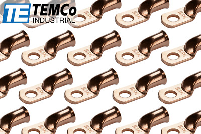 100 Lot 2 AWG 5/16'' Hole Ring Terminal Lug Bare Copper Uninsulated Gauge