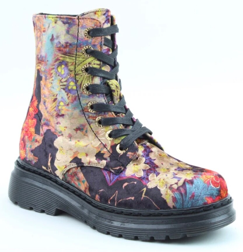 HEAVENLY FEET LOTTE LADIES VELOR COLOURED BOOTS FLOWER FUN WOMENS