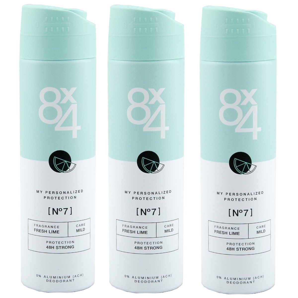 8x4 deodorant spray fresh lime n°7 3x 150ml 48h protection 0% aluminum