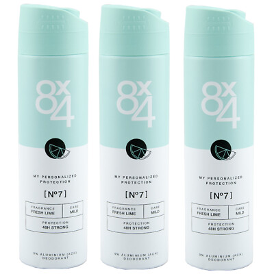 8x4 Deo Spray FRESH LIME N°7 3x 150ml 48h Schutz 0% Aluminium