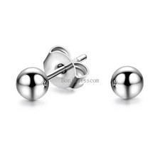 4MM Silver Round Polished Bead Ball Stud Earrings Stainless Steel European
