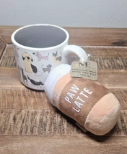 New 16 oz Modern Expressions Ceramic Coffee Mug With Paw Latte Dog Squeak Toy