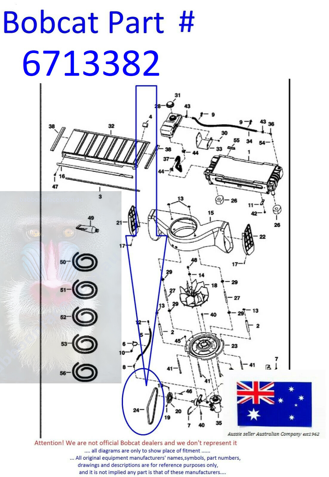 fits Bobcat Cooling Fan Belt 6713382 S220 S250 S300 A300 T200 T250 T300