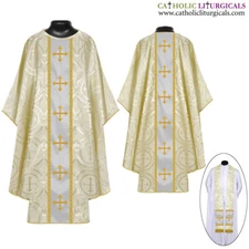 NEW Metallic Gold Gothic Vestment & Stole set with Jerusalem Cross Embroidery