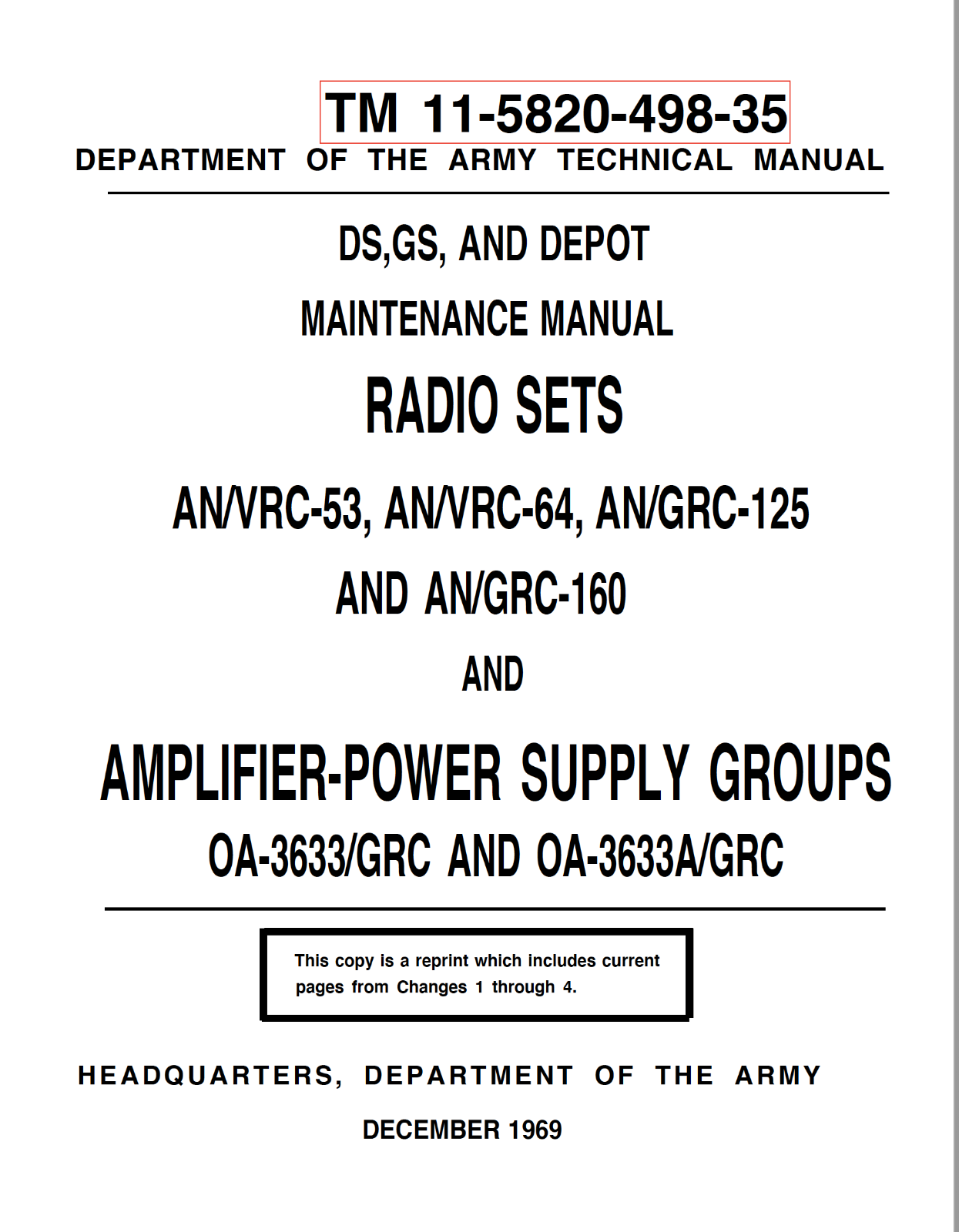 76 Page RADIO SETS AN/VRC-53 AN/VRC-64 AN/GRC-125 AN/GRC-160 Maint ...