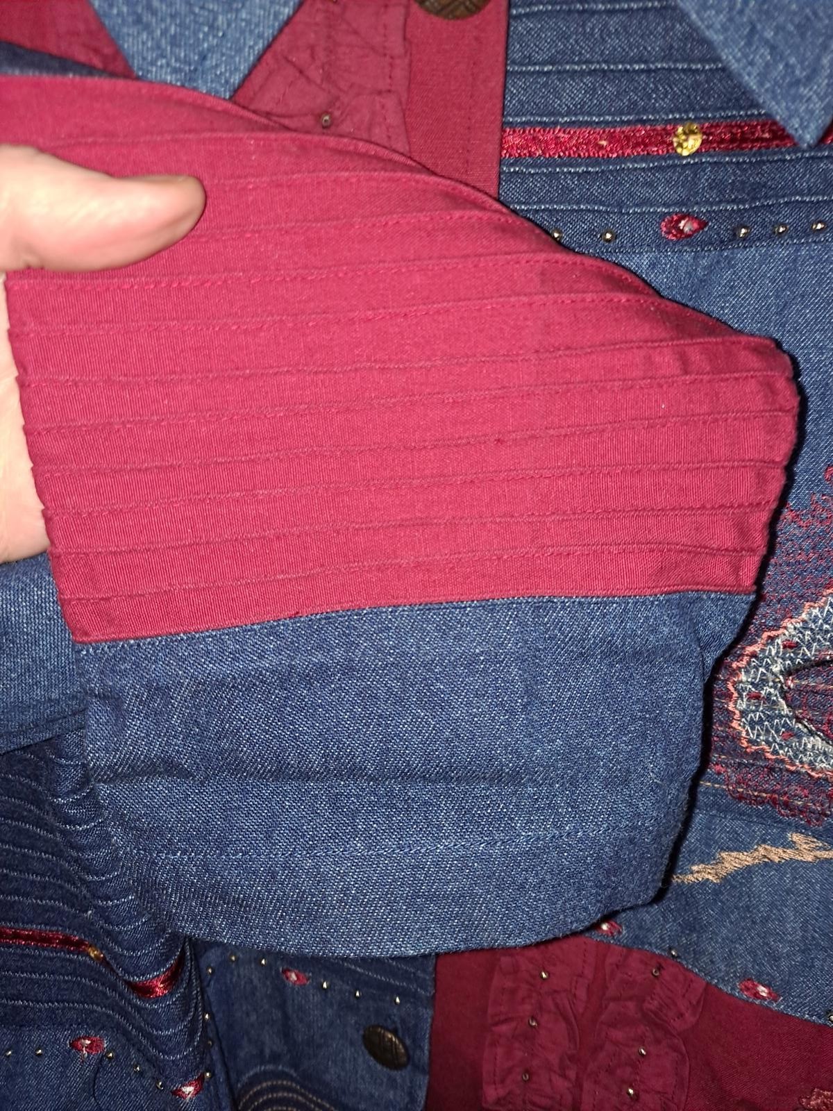Indigo Moon Bleu and Red Patchwork Button Up  100… - image 8