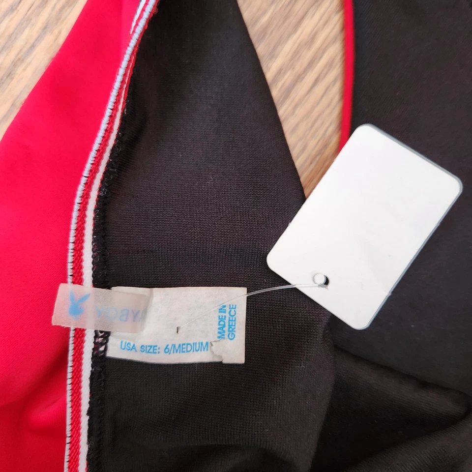 Bikini Playboy vintage rojo y negro sujetador superior e inferior talla 6/M Chicago Bulls Foto 3 de 4