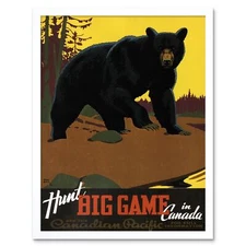 Travel Bear Hunting Canadian Pacific Canada Vintage 12X16 Inch Framed Art Print