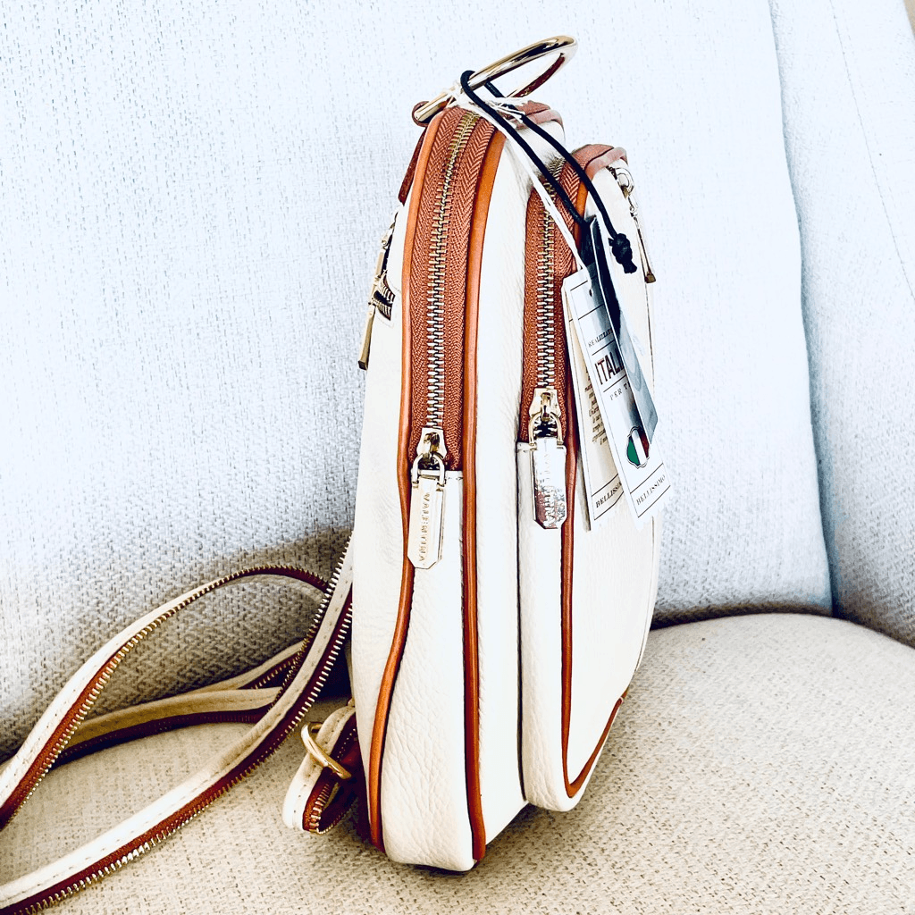 NWT Valentina Genuine Ivory & Tan Pebble Italian Leather Convertible Backpack NWT Valentina Genuine Ivory / Tan Pebble Italian Leather  main image 4
