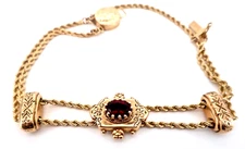 ASPREY & CO. 14K YELLOW GOLD VINTAGE GARNET STARTER SLIDE CHARM BRACELET