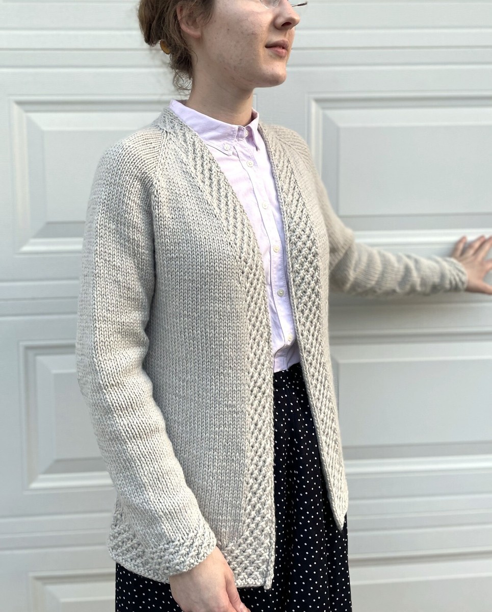 Open Front Cardigan Sweater Pale Gray Hand Knit Merino Wool