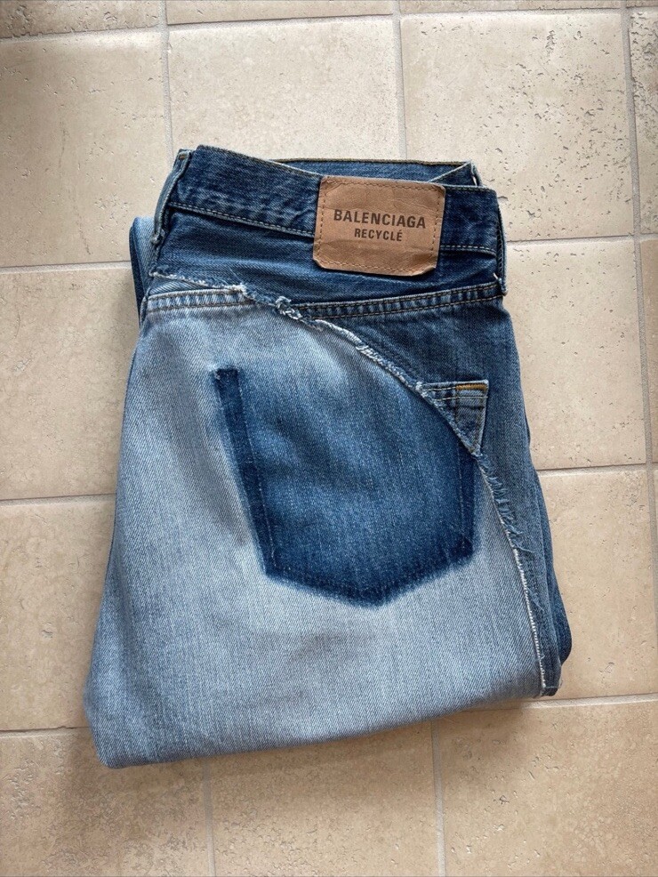 BALENCIAGA - Patchwork Two-Tone Recycled Jeans - Blue | eBay
