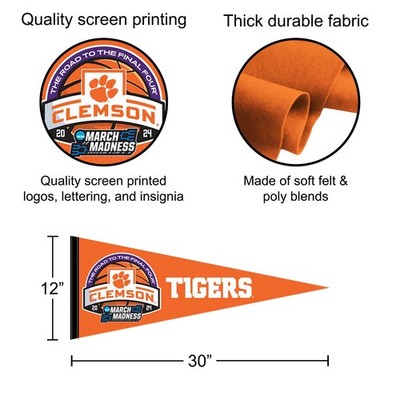 Clemson Tigers Felt Pennant - Full Size 12x30 Inch Officially Licensed College Banner