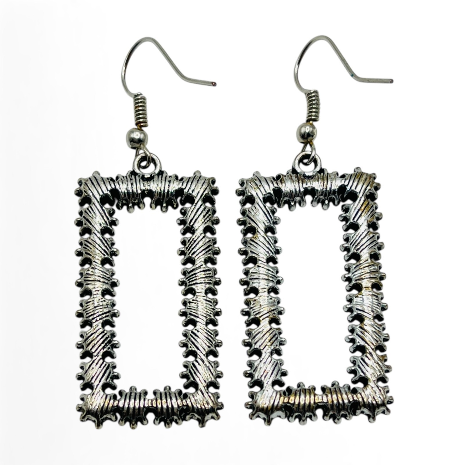 Rectangle Rhinestone Earrings Silver Tone Large D… - image 2