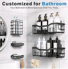 Adhesive Shower Caddy Set, 5PC Stainless Steel, No Drill Bathroom Organizer