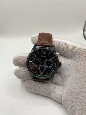 GUESS U093G3 Men s Multifunction Watch   Black Dial, Brown Leather Strap   300M