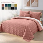 Bedspread Set 3 Piece Premium Velvet Ultrasonic Diamond Pattern Quilt Set Queen