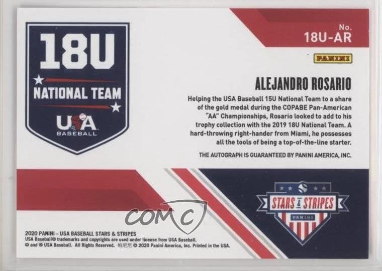 2020 Panini USA Baseball Stars & Stripes /499 Alejandro Rosario #18U-AR Auto - Image 2 of 2